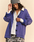 Davi & Dani Shawl Cardigan Cotton Ribbed Knit Detail Azure Button Up Azure 07e37917-84dd-4346-9519-c486fa73e578-Max Trendsi