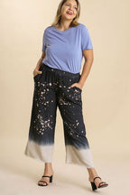 Umgee USA Linen Blend Pants Wide Leg Women's Bleach Dip Dye Black Raw Hem 07ee9839-70d6-43b4-8be2-792df4ed443b-Min Trendsi