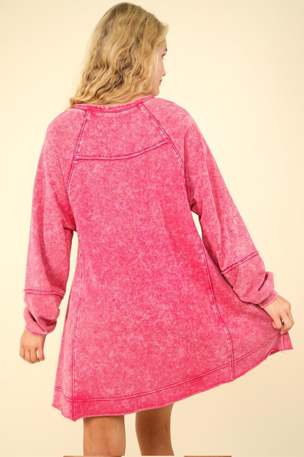 Mini Dress Pink VERY J Mineral Washed Oversized A-Line