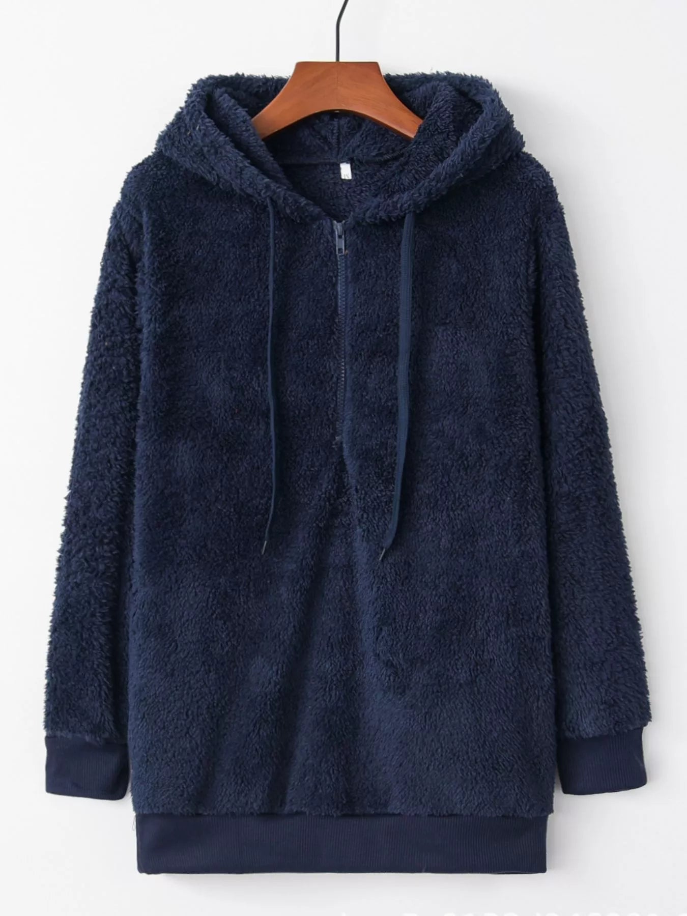 Womens Fleece Hoodie Half Zip Drawstring Hood Soft Top S-4XL Blue 07f1a766-0085-4e67-b3de-893edd8644c4-Max-Origin Trendsi