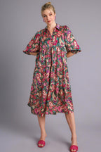 Umgee Satin Midi Dress Colorful Paisley Print Tiered Short Sleeve TEALGREEN 07fe61ca-8f17-4e52-b47d-8795f68aa0d7-Max Trendsi