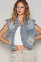 POL Denim Vest Assymetrical Front Closure Raw Hem Womens Outwear 08059e60-db9f-4b98-a728-8b564df11b06-Max-Origin Trendsi