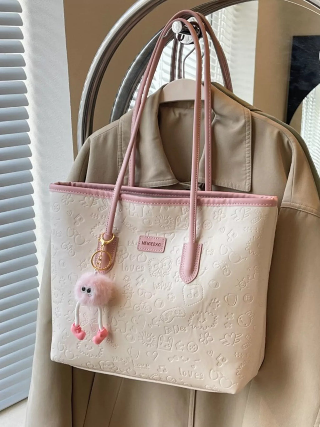 Womens Tote Bag Embossed Pattern Letter Stylish and Functional Handbag 081e59d596304f5eacfef3e516fe5311-Max-Origin Trendsi