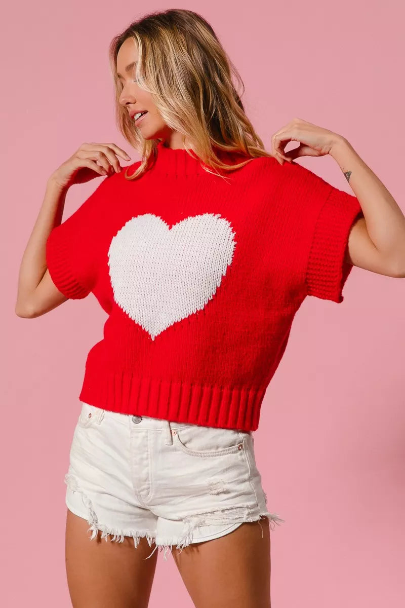 BiBi Valentines Sweater Red Rib Top White Banded Heart Pattern 082cc8cafe5442eb8e871e3b5caec9c3-Max-Origin Trendsi