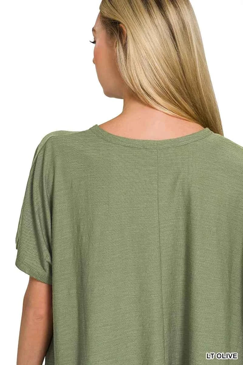 Zenana T-Shirt Light Olive Round Neck Short Sleeve Top 08359cfac106475088542e8be47d9dbb-Max-Origin Trendsi