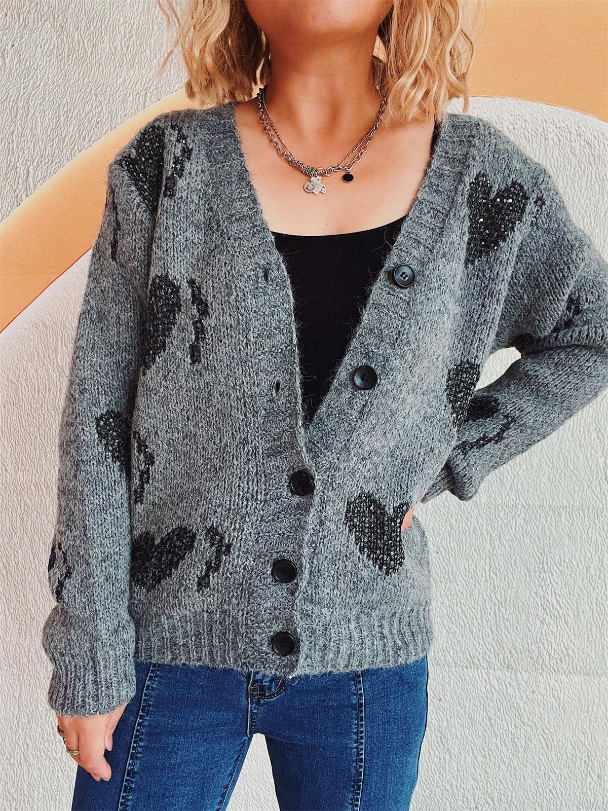Heart Cardigan Button Up Long Sleeve Knitwear