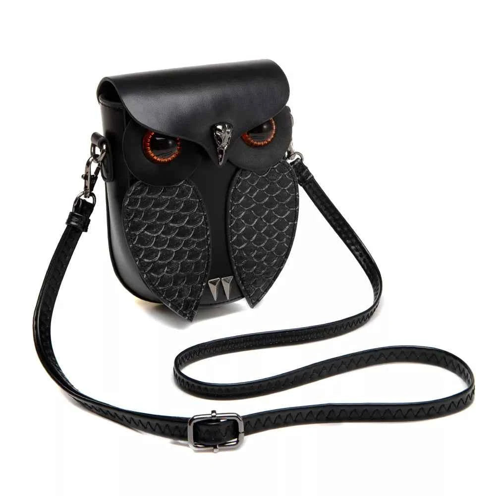Owl Design Leather Crossbody Bag