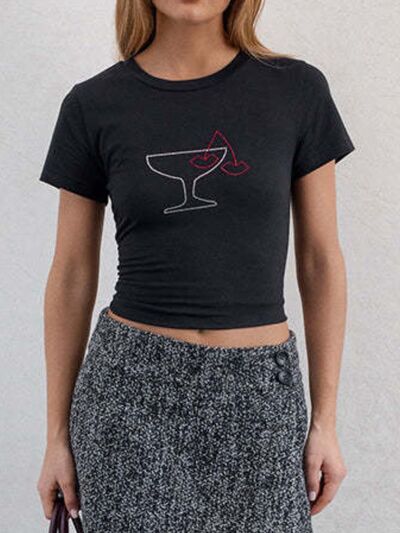 Women's T-Shirts Classic Round Neck Short Sleeve Printed Top Tees 08472e2e-a66d-4ba7-a7d6-ea429e8104b9-Min Trendsi