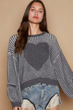 POL Sweater Round Neck Heart Patch Zipper Point Sleeve Pullover 08498867-4079-4d63-99f6-82f2855ea001-Max Trendsi