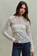 SO ME Womens Blouse Lace Off White Long Sleeve 3d Effect Floral Layering Top OFF WHITE 0849de23651841aeaa8e75c953d5df08-Max-Origin Trendsi