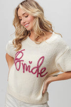 BiBi Metallic Letter Short Puff Sleeve Hairy Sweater 08622c654bab477f93494cf666b696a7-Max-Origin Trendsi