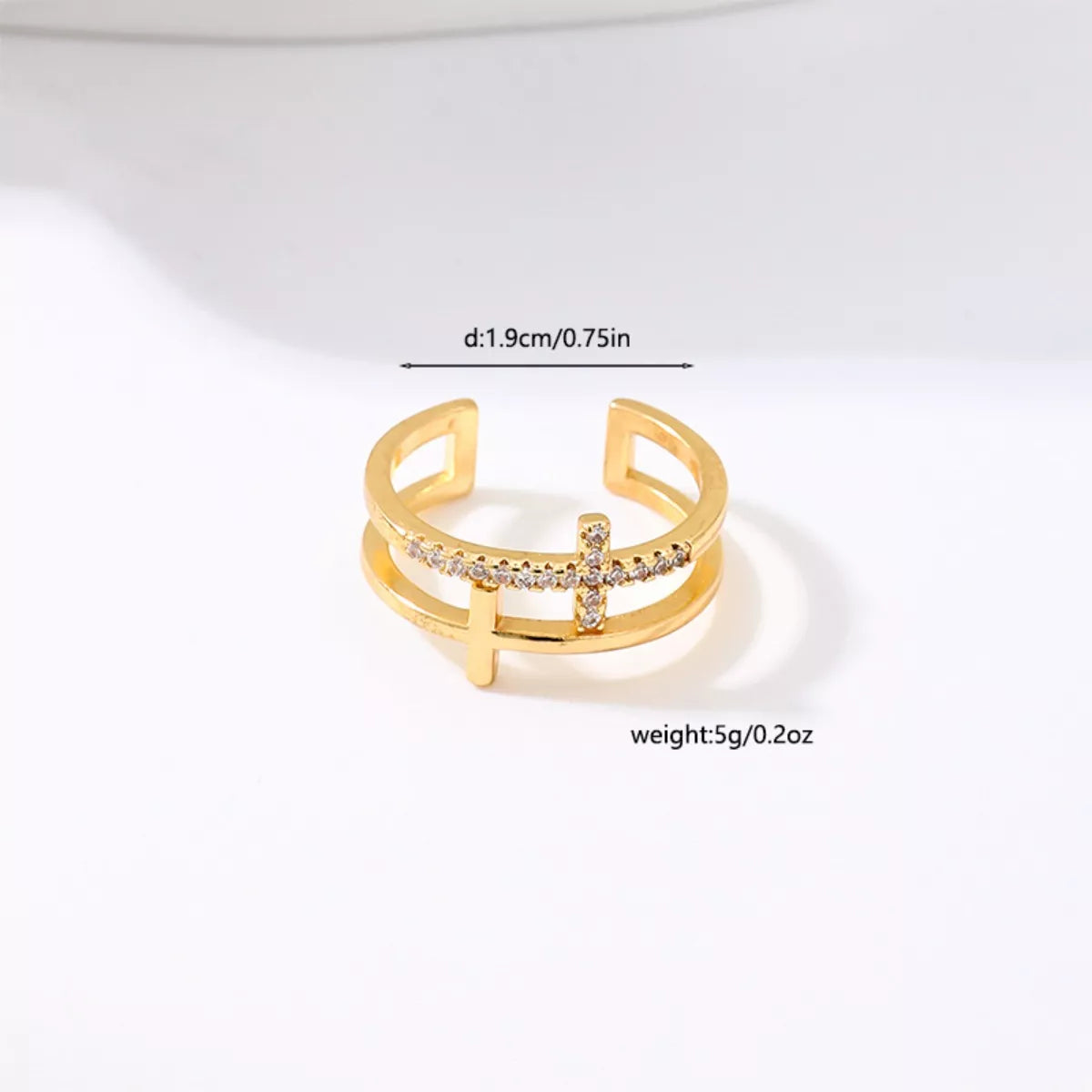 Cross Open Ring 18K Gold-Plated Rhinestone Gold Jewelry 0867fb51-b684-4149-9ba2-540e50caee1b-Max-Origin Trendsi