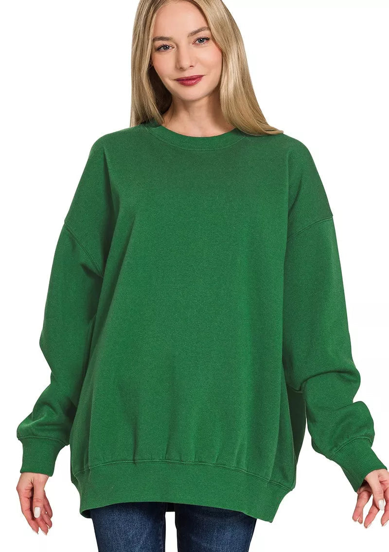 Zenana Oversized Round Neck Fleece Tunic Sweatshirt