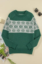 Green Sweater Christmas Graphic Round Neck Long Sleeve Pullover 088a3ff3-164b-446f-bf20-9238e130f714-Max Trendsi