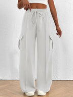 Casual High Waist Cargo Pants with Drawstring Closure and Multiple Pockets