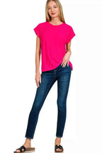 Zenana T-shirt Hot Pink Slub Cuffed Short Sleeve Top Tee 088d13c4c27c4f8ebf939a051a21405f-Max-Origin Trendsi
