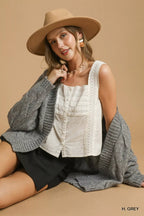 Umgee Womens Cardigan Gray Chunky Cable Knit Open Front 08be0927-a830-4b94-baf6-fa742c998010-Max-Origin Trendsi