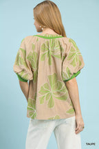 Umgee Womens Blouse Taupe Green Floral Embroidered V-Neck Short Sleeve Top 08e12879-3de5-4a9d-be81-bd51085238f8-Max-Origin Trendsi