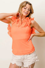BiBi Tank Top Merrow Frilled Strap With Ruffle Neckline Neon Coral Blouse 08e794be27754d3ba9866085509295b6-Max-Origin Trendsi