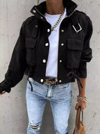Women's Jacket Snap Long Sleeve Zipper with Drawstring Pockets Outwear 08ef18be80d7436a9b0f057122805864-Max-Origin Trendsi