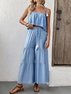 Women's Outfit Set Ruffle Cami Crop Top and Wide Leg Pants Light Blue Light Blue 08f3bde3-0010-4739-ae24-1492d6a3e390-Max-Origin Trendsi