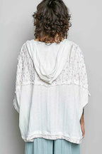 POL Floral Star Patch Hooded Blouse with Lace Contrast Detail