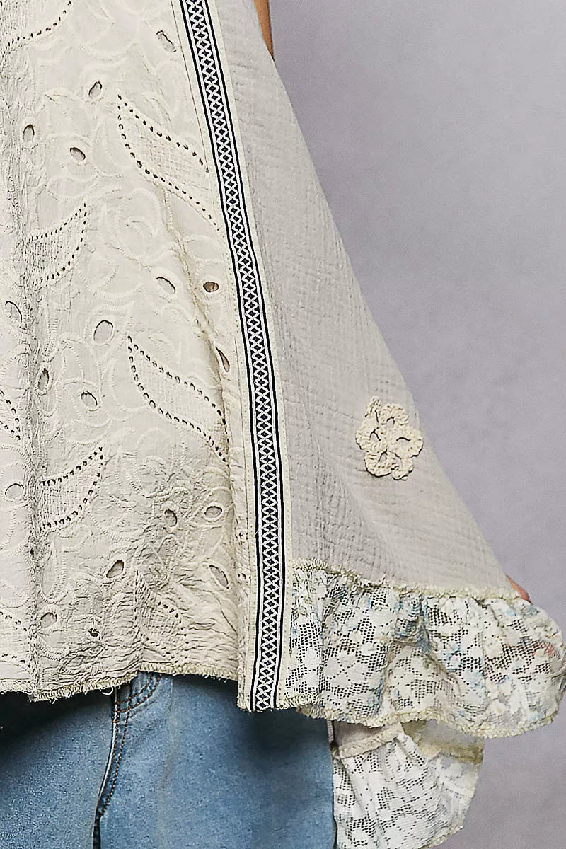 POL Lace Ruffle Halter Neck Double Gauze Top with Crochet Patch 0900550d-17ba-4e87-ad5a-d10119ef89fd-Max-Origin Trendsi