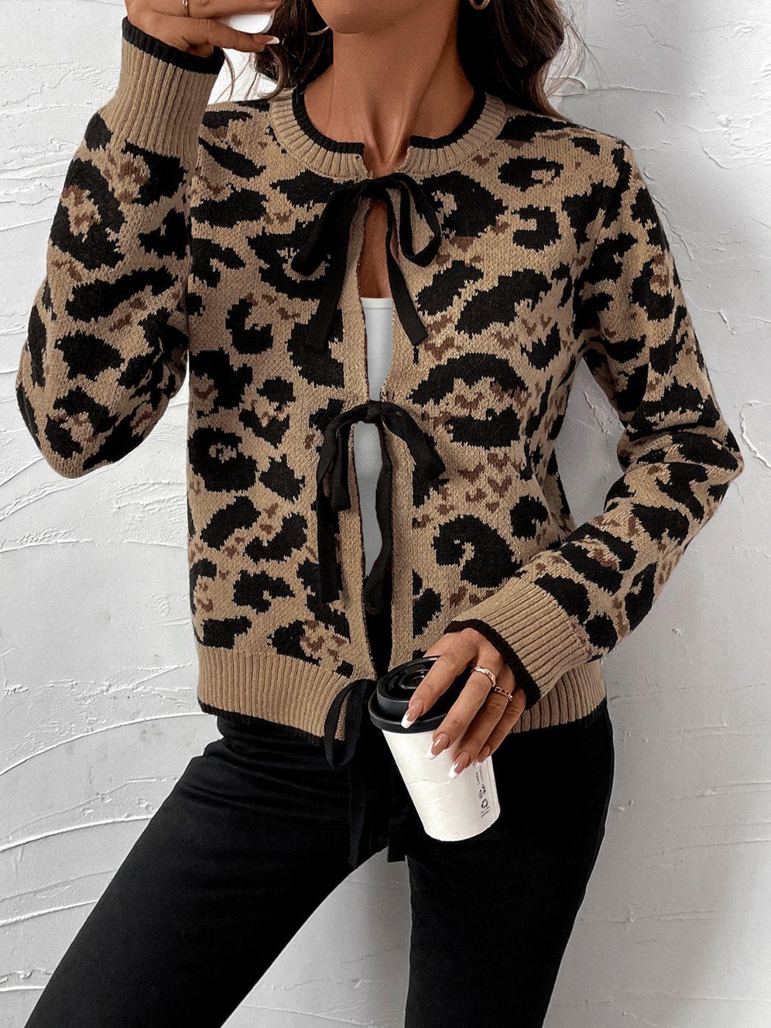 Leopard Cardigan Perfee Bow Tied Closure Long Sleeve Knitwear 090d3c4a-aa2c-47cf-90fe-6a3a495956a2-Max Trendsi