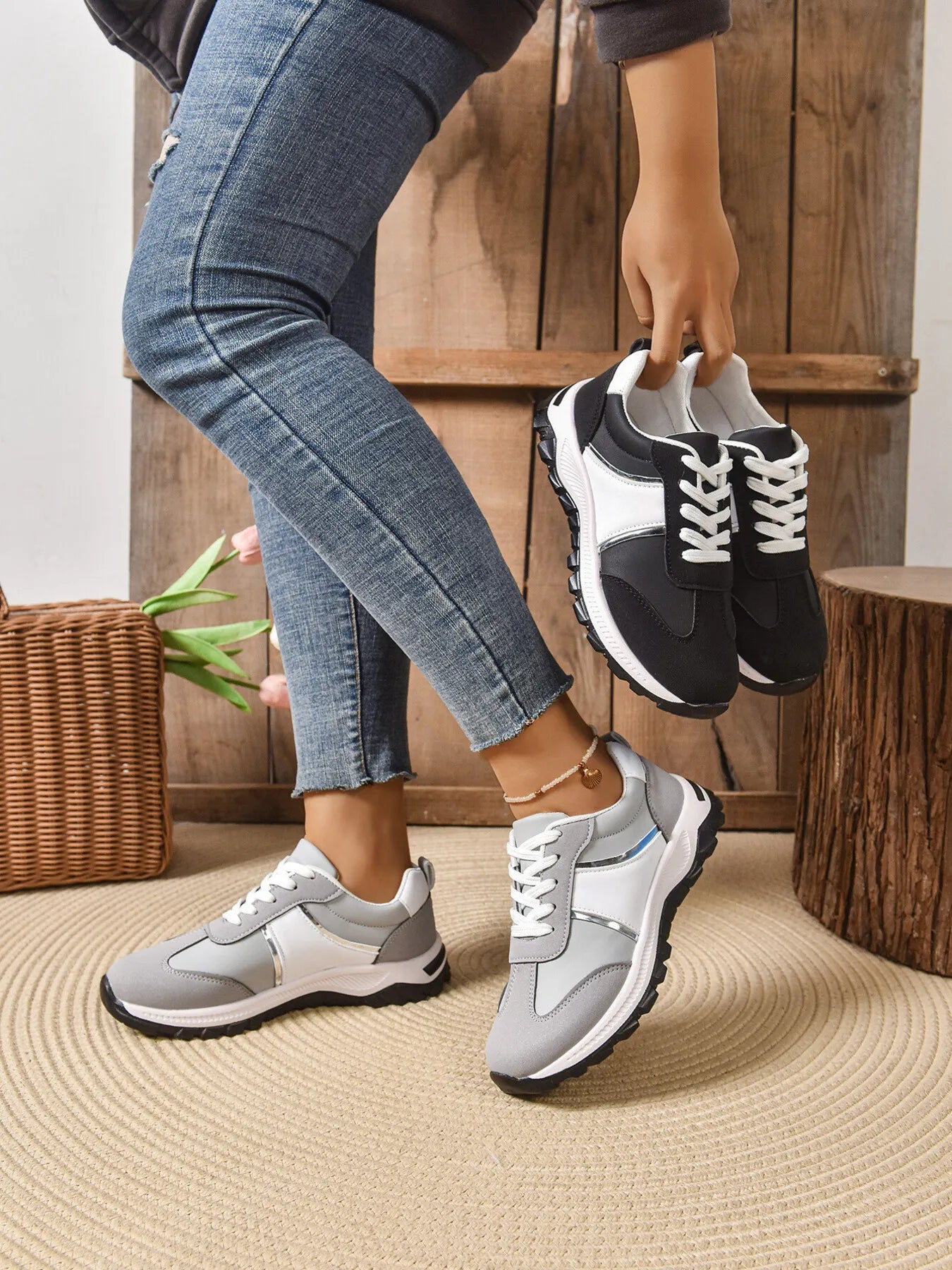 Women's Sneakers PU Leather Contrast Lace Up Flat Casual Shoes 0913220b3448486d84b29f0aa019c069-Max-Origin Trendsi