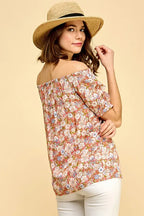 Lime 'N' Chili Blouse Off-The-Shoulder Coral Floral Print Short Sleeve 091fab217a0d4b649b51076294d1e75f-Max-Origin Trendsi