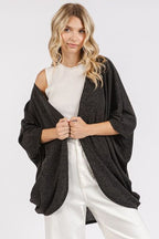 Mittoshop Cardigan Open Front Batwing 3/4 Sleeve Black 091fc049-a50f-4066-942a-54646597b694-Min Trendsi
