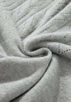 Gray Cardigan Woolen Blend Openwork Button Down Long Sleeve Knitwear 092f0f4e-cbe9-4bbe-8417-9fae0567b35d-Max Trendsi
