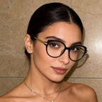 Metal Temple Glasses with Acetate Frame and Polycarbonate Lenses, One Size