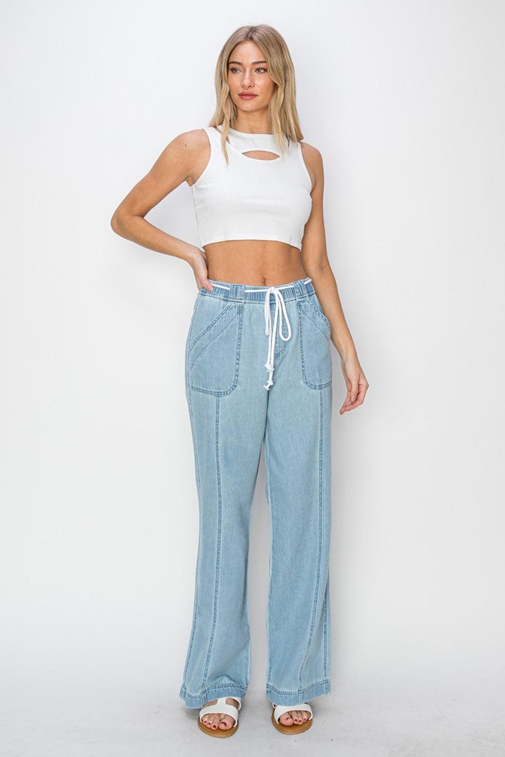 Denim Blue Pants High Rise Straight Jeans