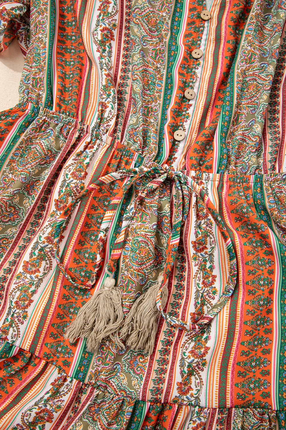 Bohemian Mini Dress Floral Print Buttoned V Neck Ruffle Short Sleeve 09509452-59c5-42c9-9547-15e4b1eaa44d-Max-Origin Trendsi