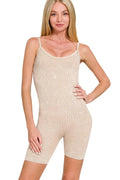Zenana Stone Washed Ribbed Seamless Romper