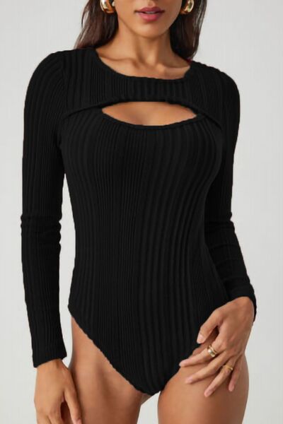 Bodysuit Ribbed Knit Cutout Bust Round Neck Long Sleeve Top Black 0952f08a-75bd-449c-89e7-6ddfad49eb35-Min Trendsi