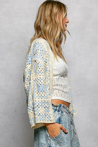 POL Crochet Cardigan Sky Blue Open Front with Granny Square Pattern 09677869-8ad4-4966-9f34-bd35eac7d32d-Max-Origin Trendsi