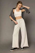 Umgee Womens Wide Leg Pants Ecru Elastic Drawstring Waistband Trousers 0969848a-918d-4839-9993-c89b9b6e4bf7-Max-Origin Trendsi