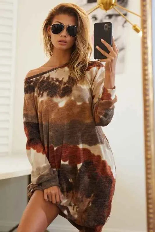 BiBi Tie Dye Print Knit Dress with Side Pocket