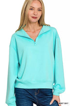 Zenana Womens Sweatshirt Mint Sky Blue Scuba Half Zip Pullover 098c9f90ad37401eb0a82f62a12a4440-Max-Origin Trendsi