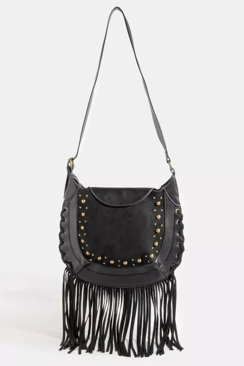 Fame Accessories Womens Shoulder Bag Rivet Trim Suede Fringe Crossbody BK one size 0992719c-ed61-44a8-acb5-a1df7254980d-Max-Origin Trendsi