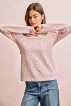 BiBi Women Blouse Textured Flower Knit Blush Pink Puff Shoulder Top Long Sleeve 0992f43101ce43cfadca703a8e2aff62-Max-Origin Trendsi