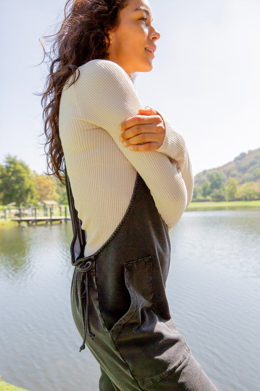 Mono B Black Denim Overalls Drawstring Waist Spaghetti Strap with Pockets 09948e9c-7985-4540-be9c-168a8019e931-Max Trendsi