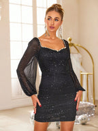 Glitter Mini Dress Pearl Trim Sweetheart Neck Black Long Sleeve Backless 09a3a8a1-7844-44ff-b0ca-56d7e5c48293-Max Trendsi