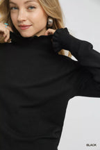 Umgee Women's Sweater Black Ruffle Mock Neck Puff Sleeve Knit Top 09a593ee-4db0-4026-91da-99e8b852c42d-Max-Origin Trendsi