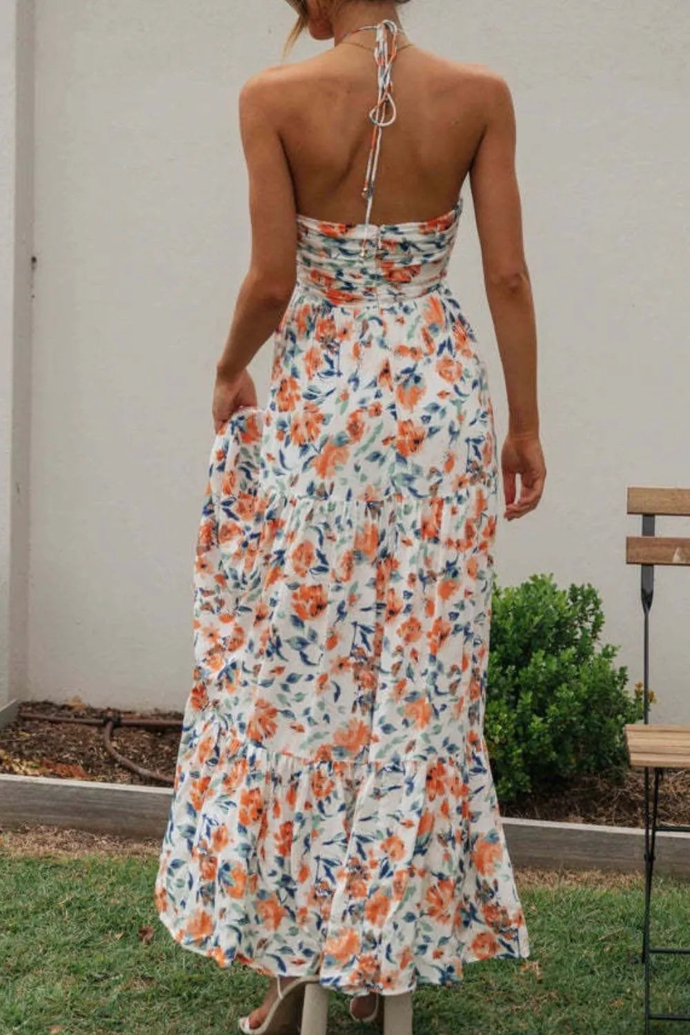 Floral Maxi Dress Halter Cut Out Neck Tiered Backless 09ab8180-6187-4a07-a343-a1a39194c624-Max-Origin Trendsi