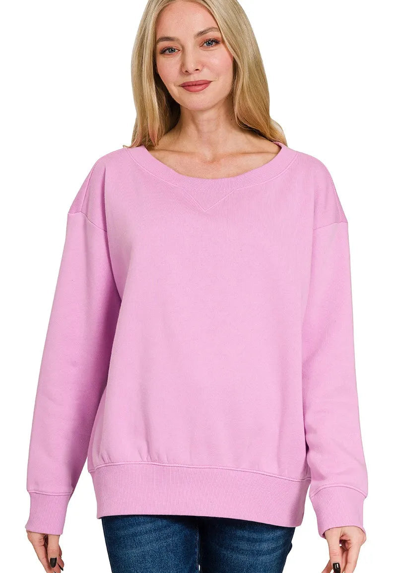Zenana Fleece Boat Neck Sweatshirt