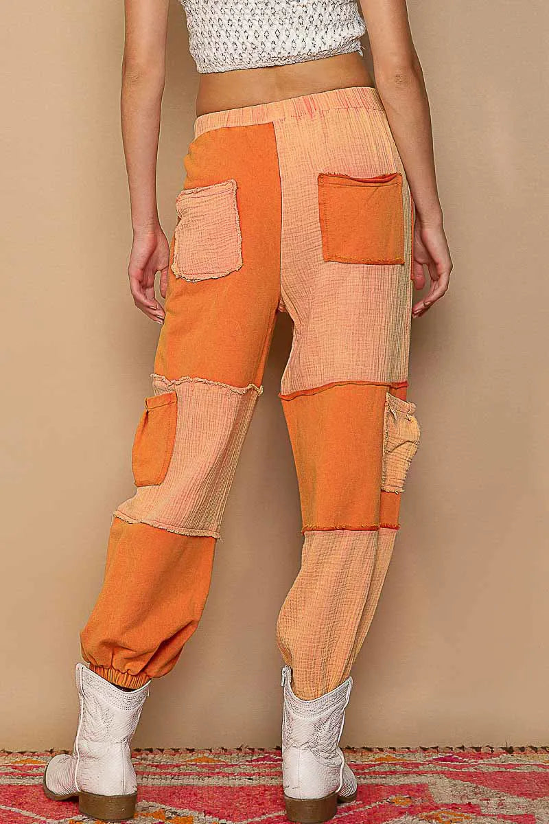 POL Jogger Pants Orange Red Cotton Drawstring Pocketed Contrast Seams 09b73860-8b40-44b2-b73a-89bb1aea8dcc-Max-Origin Trendsi
