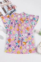 Floral Blouse Colorful Printed Notched Double Layered Ruffle Sleeve Top 09be274c-fdd2-4cc5-a415-a2e4b6ac8df3-Max-Origin Trendsi